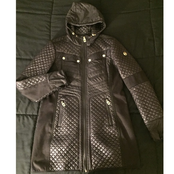 michael michael kors black mixed media coat